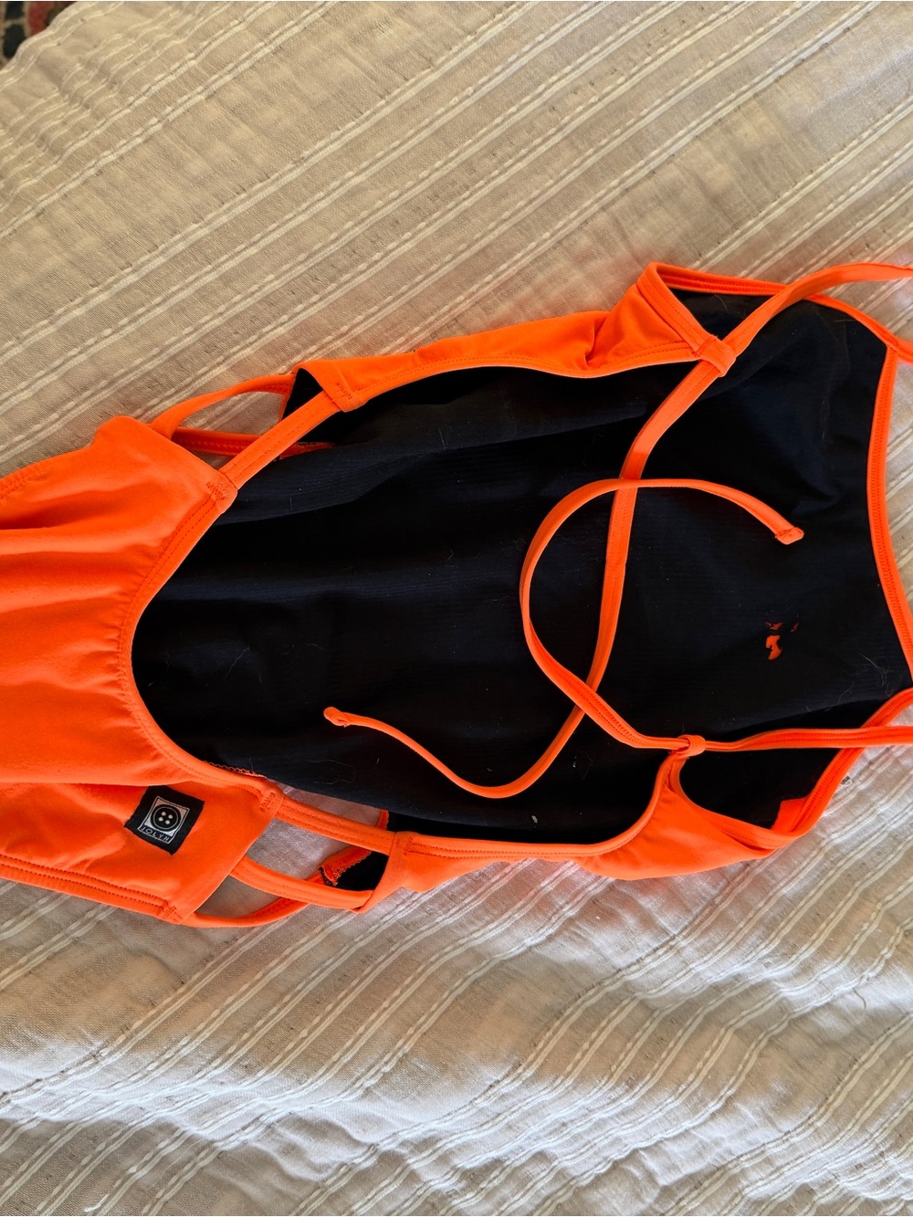 Vintage Neon Bright Orange One-Piece Swimsuit - Picture 2 of 8